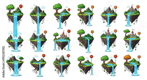 Vibrant collection of magical fantasy crystals and colorful gemstones, an enchanting array of mystic rocks and sparkling mineral illustrations perfect for games or decorative designs