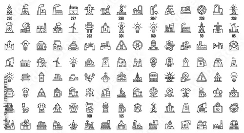 Collection of industry and factory icons power energy manufacturing