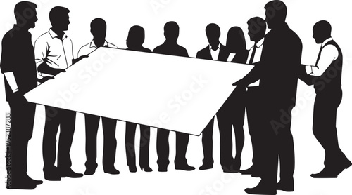 Business Team Holding Large White Board Silhouette Vector Illustration