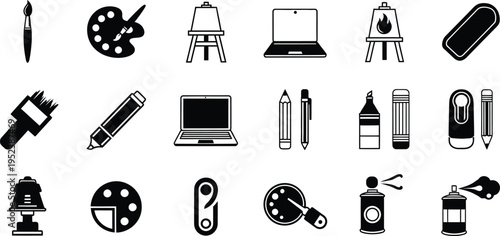 Silhouette of various art and design tools and objects