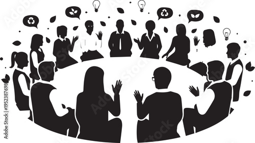 Environmental Group Discussion Silhouette Vector Concept Illustration