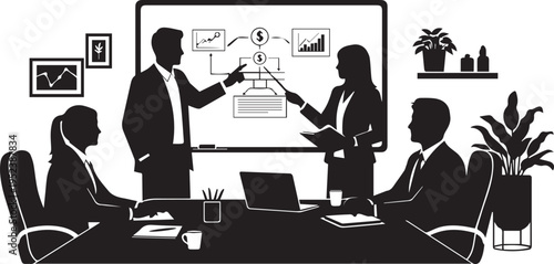 Business Meeting Financial Presentation Silhouette Office Vector Illustration