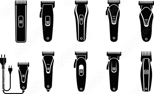 hair clipper, trimmer, barber, grooming, electric, razor, haircut, tool, device, salon, professional, shaving, beard, machine, vector, illustration, set, collection, equipment, style