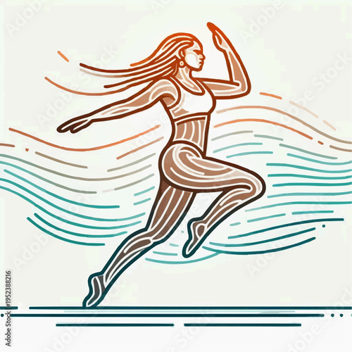 Running woman illustration, energetic mood, athlete in motion, minimalistic background