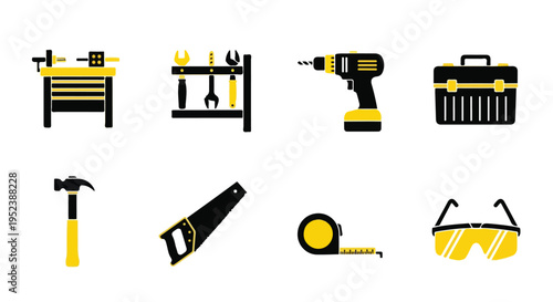 Set of 8 construction tools icons vector
