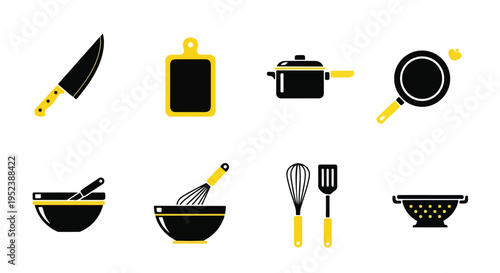Set of 8 kitchen utensil icons vector