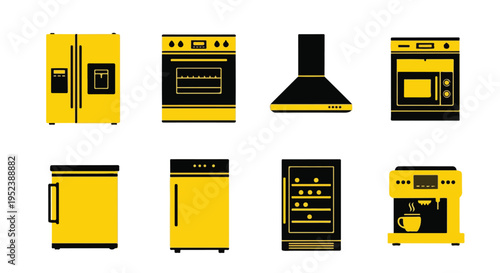 Set of 8 kitchen appliance icons vector