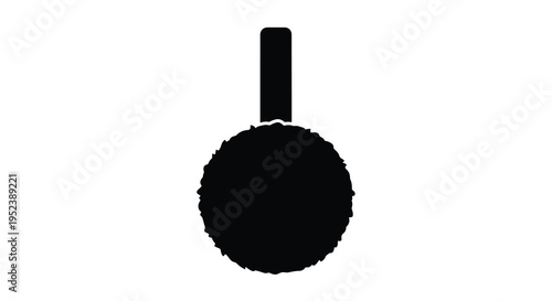 A simple black silhouette of a pom pom with a handle silhouette