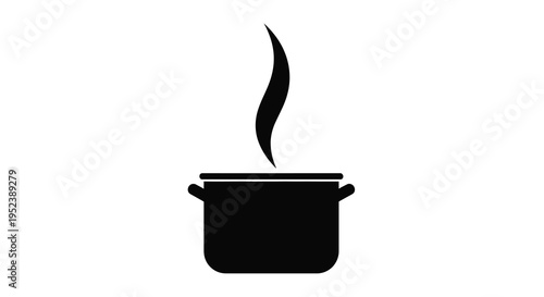 Simple black pot with rising steam a minimalist design silhouette