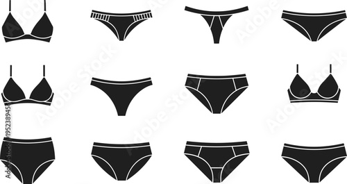 Women underwear icons set, bra and panties silhouettes collection, lingerie fashion symbols, female clothing vector illustration design