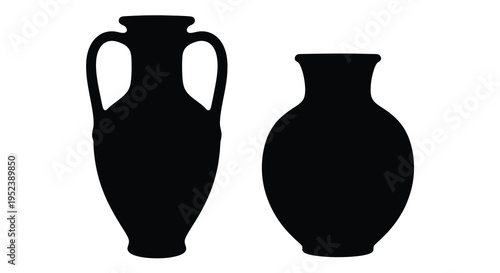 Two ancient ceramic vessels depicted in a striking black silhouette