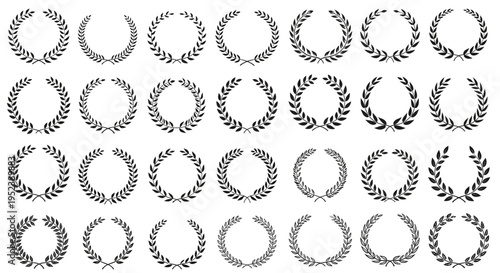 Collection of Laurel Wreath Icons, Award Symbols, and Victory Emblems