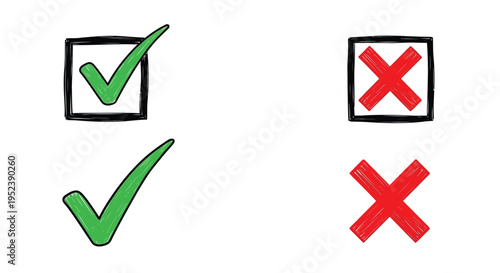 Checkmark and cross symbols illustrate positive and negative choices silhouette