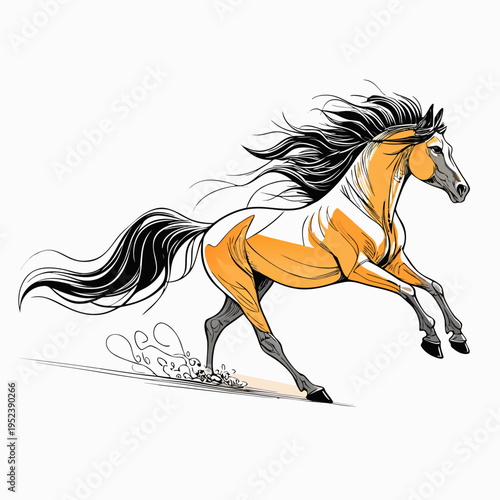 Galloping Horse with Flowing Mane and Tail Illustration