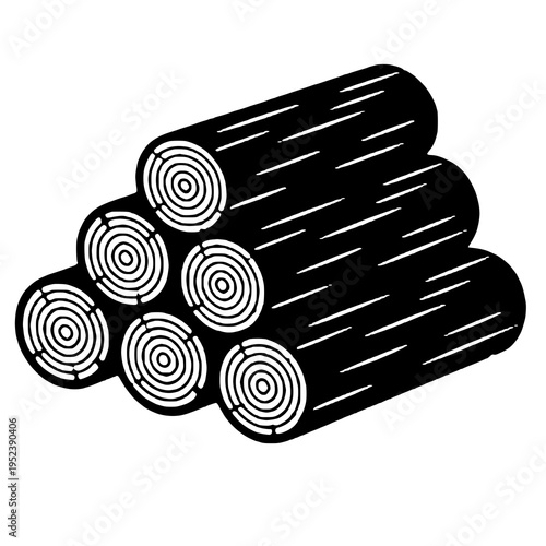 Hand-drawn illustration of a stack of wooden logs, ideal for firewood, camping, nature, and rustic themed designs.