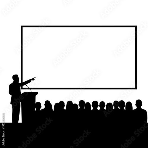 Businessman presenting to audience at podium.