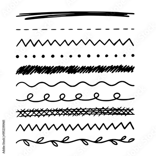 Decorative hand-drawn line and border pattern set with wavy and zigzag styles, ideal for dividers and stationery designs.