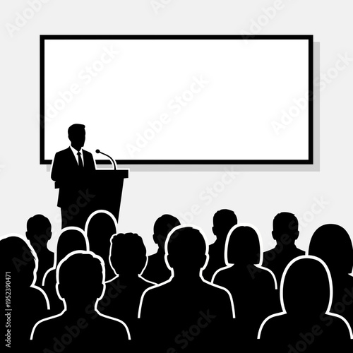 Businessman Speaking to Audience at Podium.