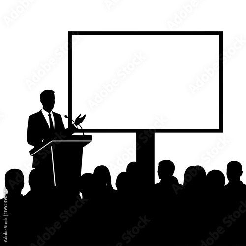 Businessman presenting to audience at podium.