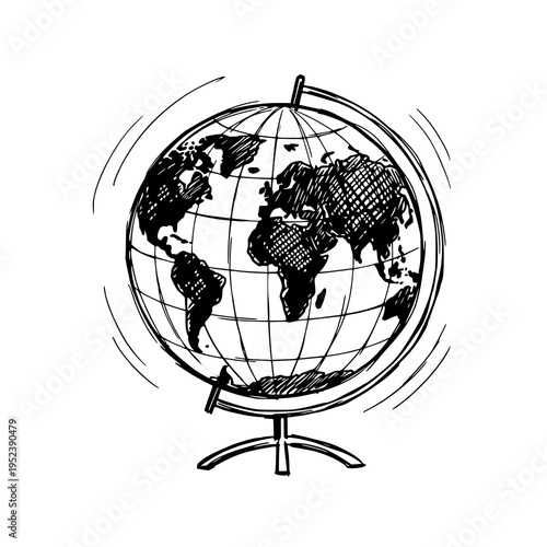 Hand-drawn illustration of a globe on a stand, perfect for travel, geography, world, and education themed designs.