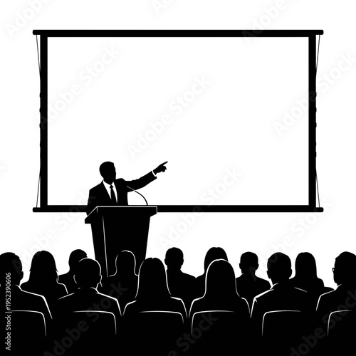 Businessman giving presentation to audience.