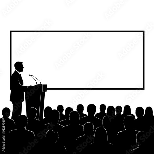Man Giving Presentation to Audience Silhouette.