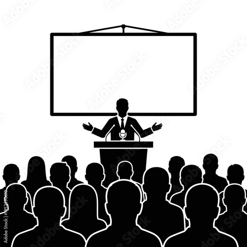 Businessman Giving Presentation to Audience Silhouettes.