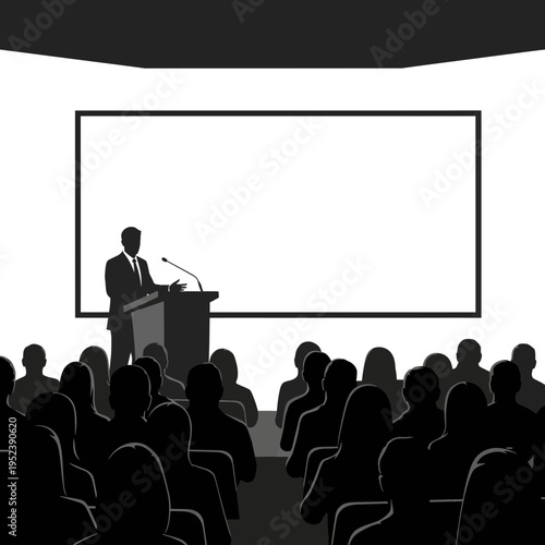 Man Giving Presentation to Audience in Room.