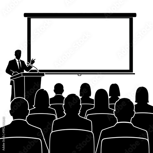 Businessman Giving Presentation to Audience in Meeting.
