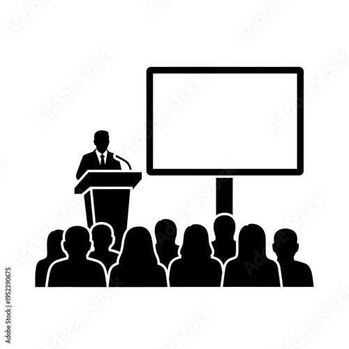 Businessman presenting to audience at conference.