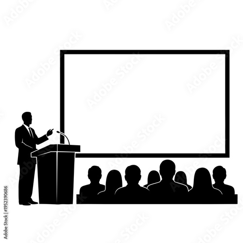 Businessman giving presentation to audience.
