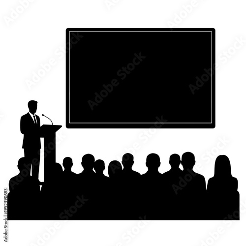 Businessman Giving Presentation to Audience Silhouettes.