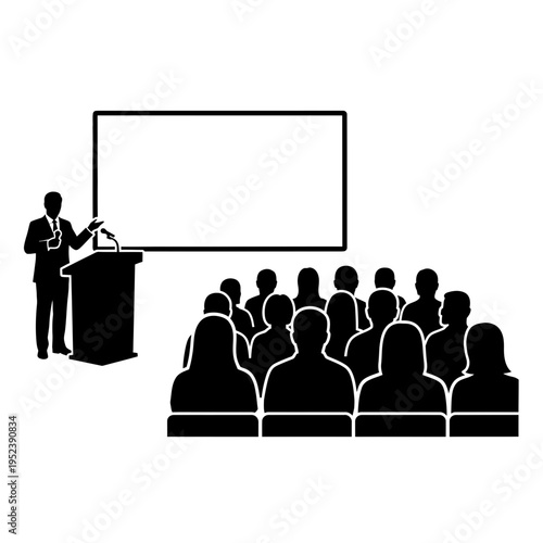 Man presenting to audience in meeting room.
