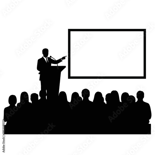 Businessman Giving Presentation to Audience in Meeting.
