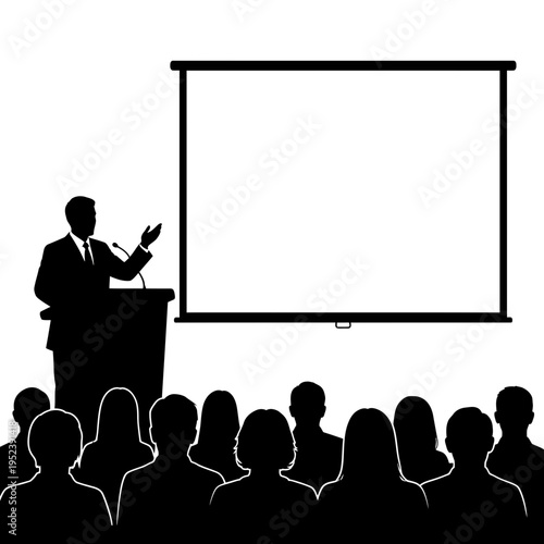 Businessman presenting to audience at conference.