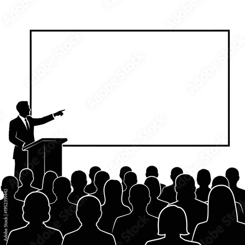 Businessman giving presentation to audience.