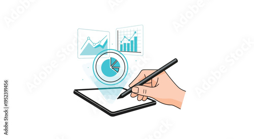 Digital tablet displaying data visualization with a stylus for interaction