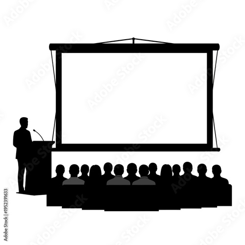 Silhouette of Speaker and Audience in Meeting.
