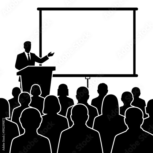 Businessman presenting to audience at conference.