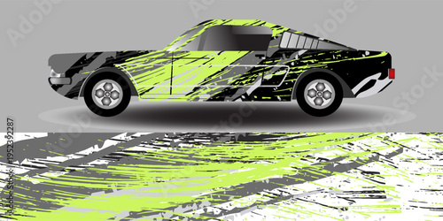 Racing car packaging design vector. Design of car stickers. Abstract racing and sport background for racing livery or daily use car vinyl decal. Car design development for the company