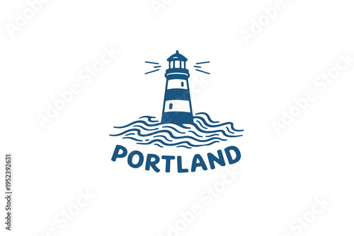Images of the lighthouse with the inscription Portland. Vector illustration