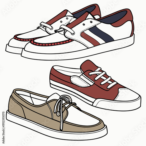 Collection of men's casual shoes: sneakers and boat shoes