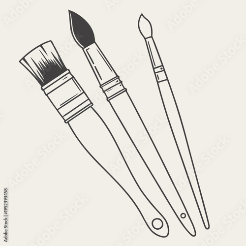 Paint brushes set - line art drawing with paint brush