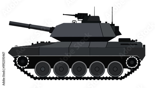 Illustration of a modern military tank with a large cannon and treads