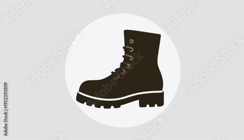 Minimalist graphic icon of a sturdy lace-up boot, symbolizing durability, outdoor adventure, and industrial workwear. A versatile design element for digital and print media