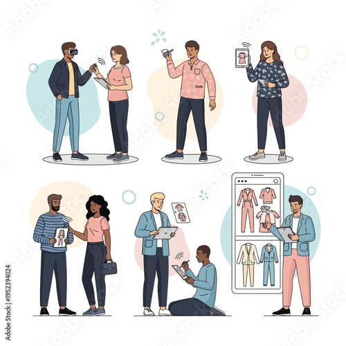 Diverse People Using Modern Technology for Fashion Design and Virtual Reality Interaction