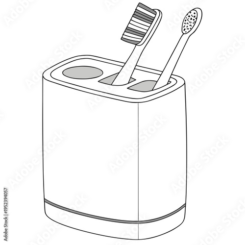 Toothbrush holder with toothbrushes - line art with a clean line art drawing