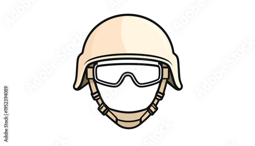 Detailed vector illustration of a military helmet featuring protective goggles, an iconic piece of tactical headwear essential for combat personnel and security forces operations