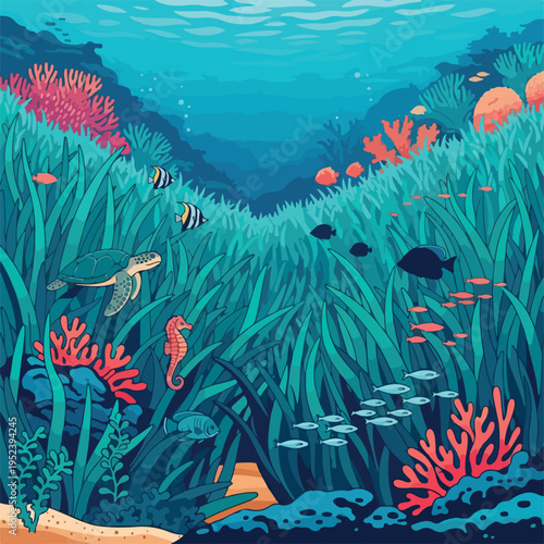 Colorful Fish Swimming Underwater Ocean Scene.