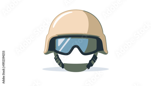 Stylized illustration of a tactical military helmet with protective goggles, symbolizing defense, safety, and combat readiness for soldiers and armed forces personnel